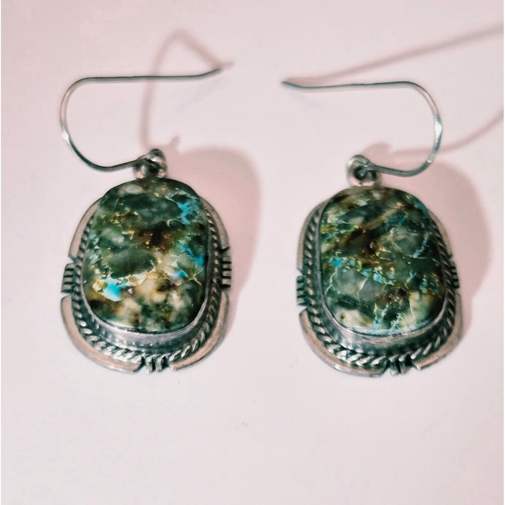Kevin Yazzie Navajo Signed Sterling Turquoise Dangle Earrings